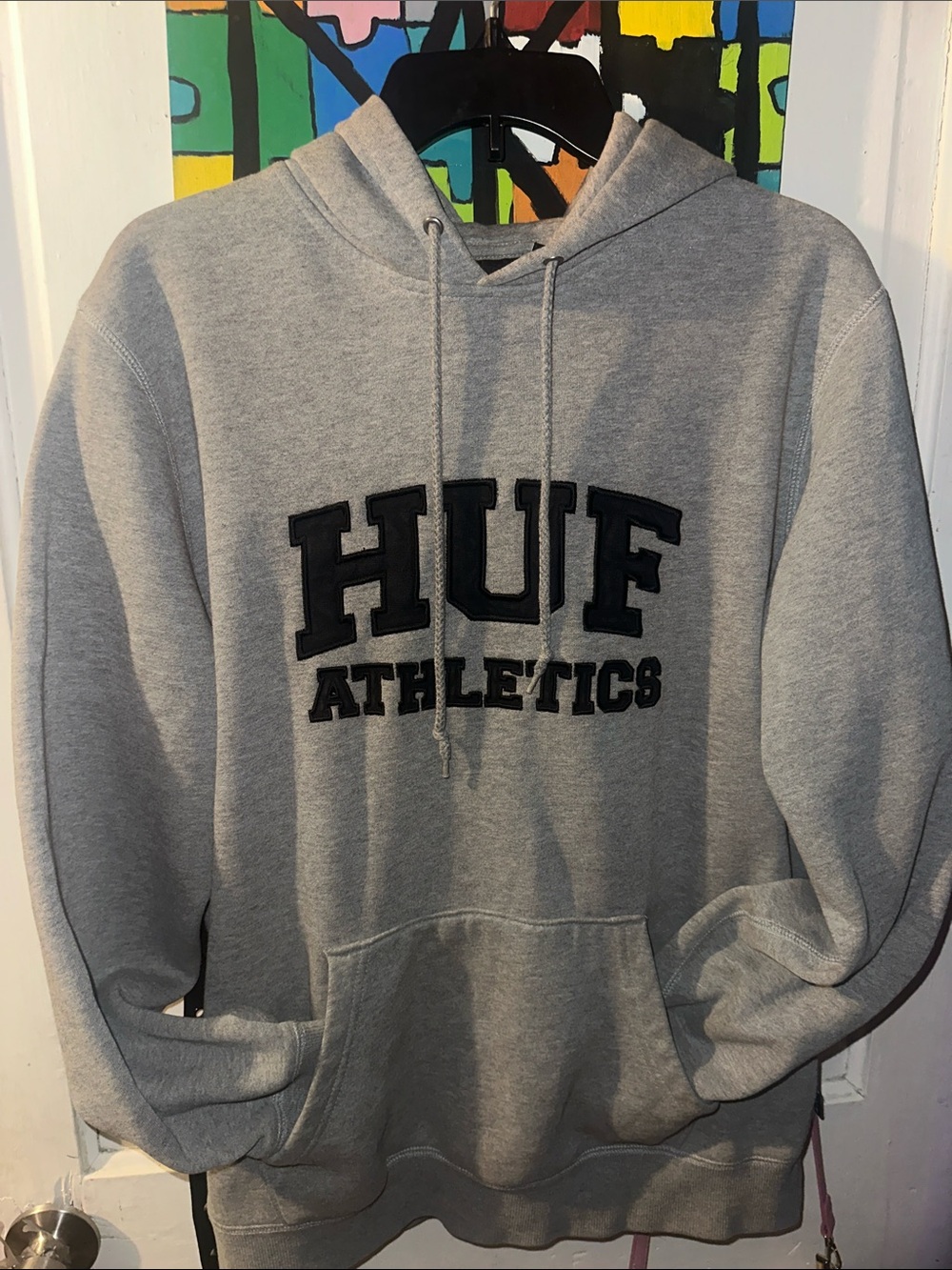HUF Gray Crewneck Hoodie with Black Applique